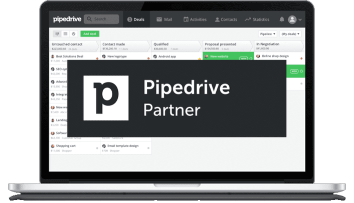 Laptop open on the Pipedrive partner dashboard